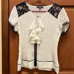 Notations Petite Womens size PM white with black lace blouse